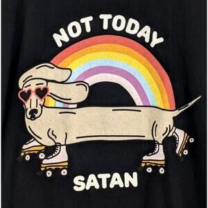 Bella Canvas Womens Large Black Not Today Satan Dachshund Rainbow Graphic Tee